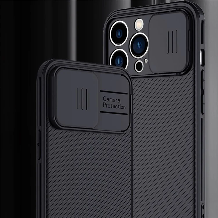 For iPhone 14 Anti-scratch Slide Camera Protection Cell Phone Case PC+TPU Cover Compatible with MagSafe - Black