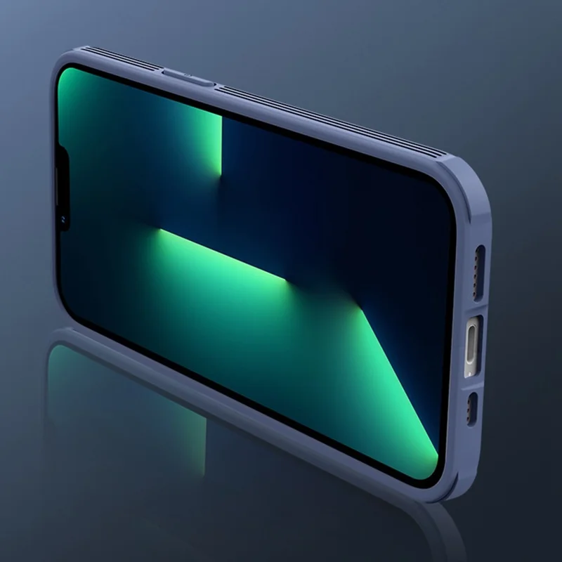 For iPhone 14 Plus Slide Camera Protection Anti-scratch Phone Case PC+TPU Magnetic Phone Cover - Blue