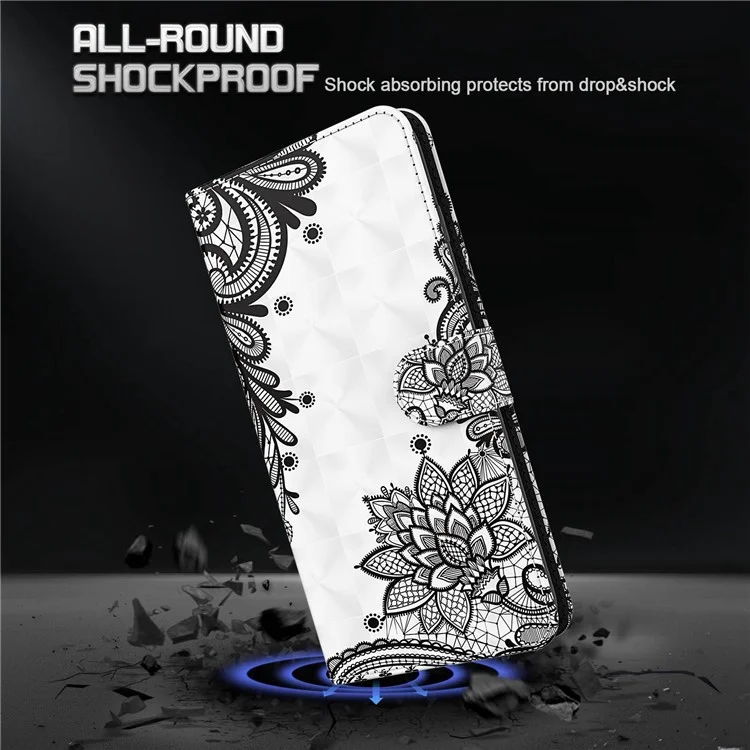 Para Samsung Galaxy A23 5G (Versión Global) / 4G Funda de cartera con impresión de patrón 3D de cuero PU, magnética, con soporte, protección completa para el teléfono con correa - Flor de encaje