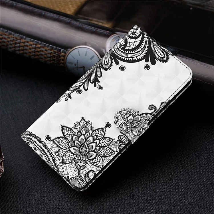 Para Samsung Galaxy A23 5G (Versión Global) / 4G Funda de cartera con impresión de patrón 3D de cuero PU, magnética, con soporte, protección completa para el teléfono con correa - Flor de encaje