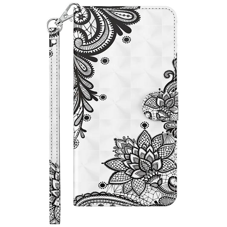 Para Samsung Galaxy A23 5G (Versión Global) / 4G Funda de cartera con impresión de patrón 3D de cuero PU, magnética, con soporte, protección completa para el teléfono con correa - Flor de encaje