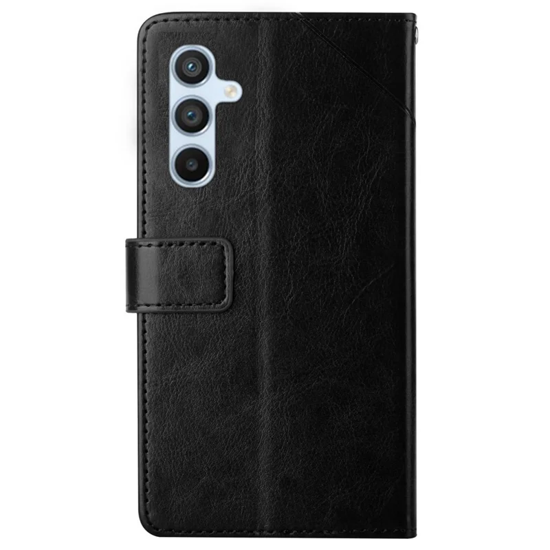 For Samsung Galaxy S24 FE Case with Wrist Strap Y Shaped Lines Imprint Leather Phone Cover - Black