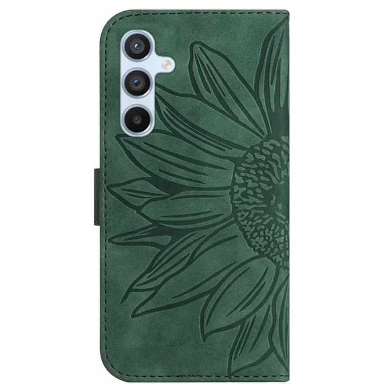 HT04 For Samsung Galaxy S24 FE Case Sunflower Phone Leather Cover with Hand Strap - Dark Green