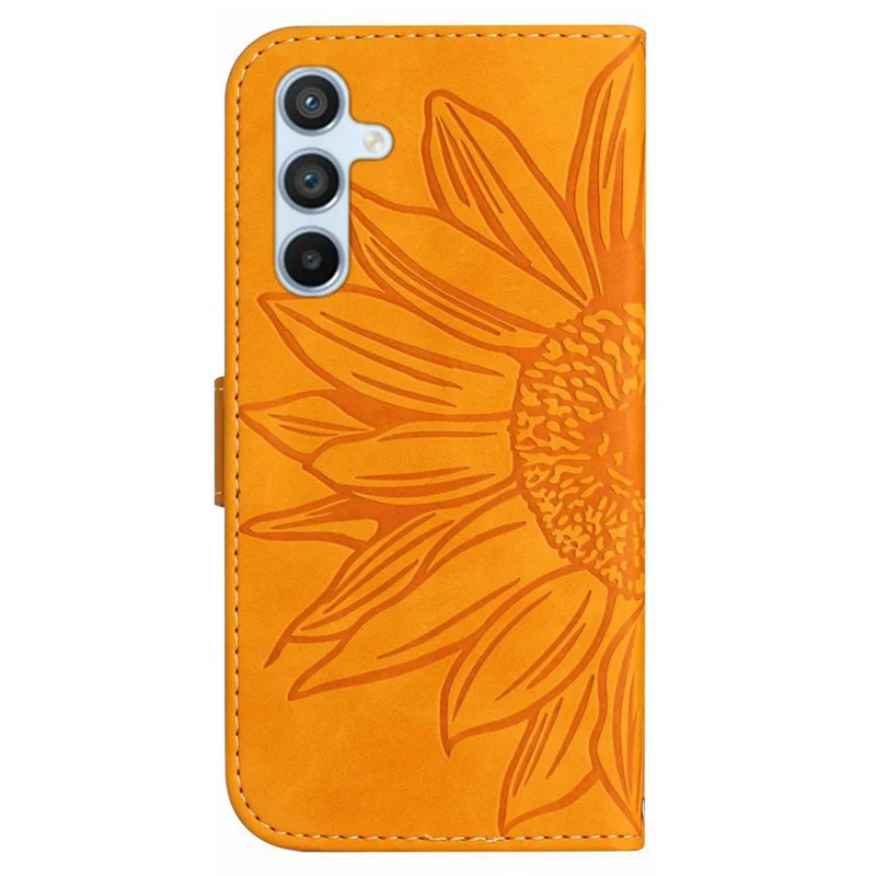 HT04 For Samsung Galaxy S24 FE Case Sunflower Leather Flip Phone Cover with Shoulder Strap - Yellow