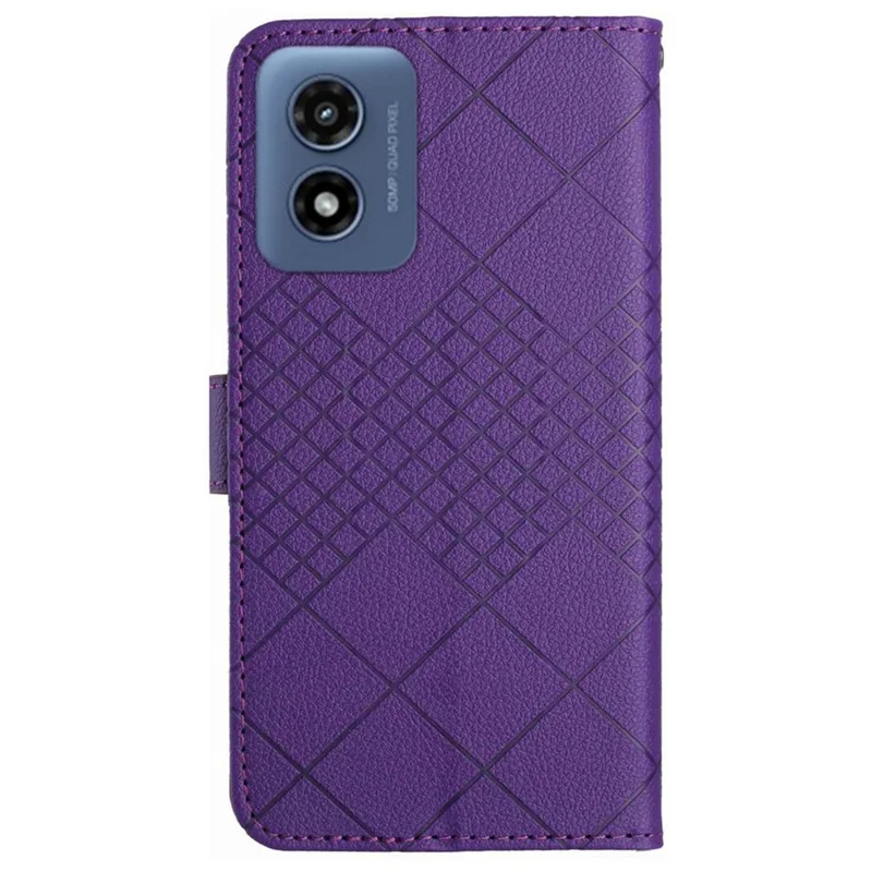 HT06 pour Motorola Moto E14 4G / G04 4G / G04s 4G / G24 4G Étui Rhombus Leather Phone Cover Litchi Texture - Dark Purple