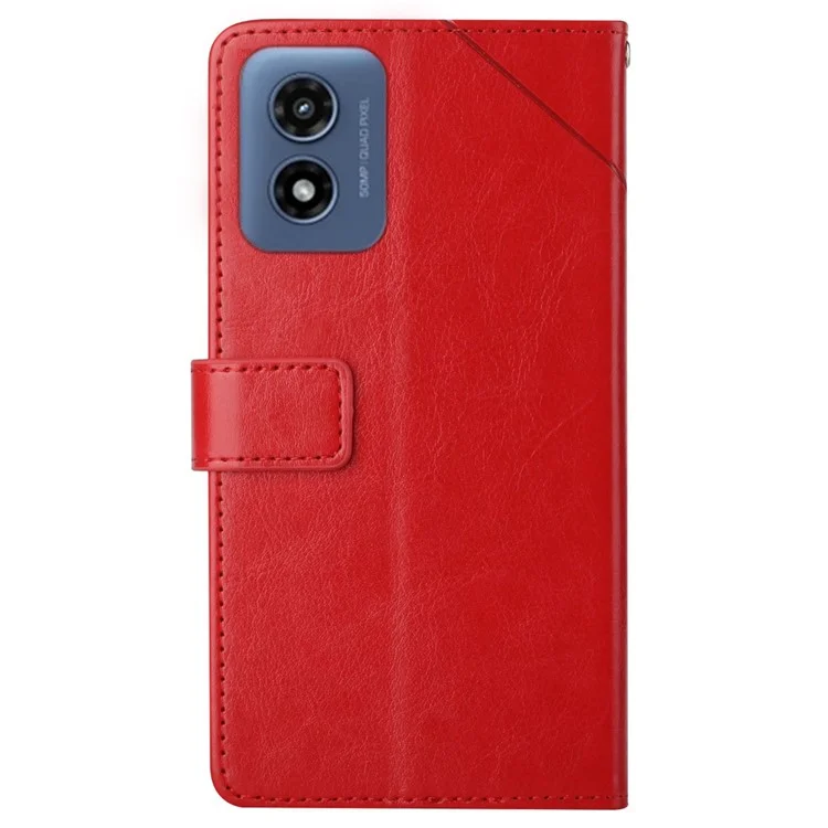 HT01 Para Motorola Moto E14 4G / G04 4G / G04s 4G / G24 4G Capa Linhas em Forma de Y Carteira de Couro PU Capa de Telefone Dobrável - Vermelho