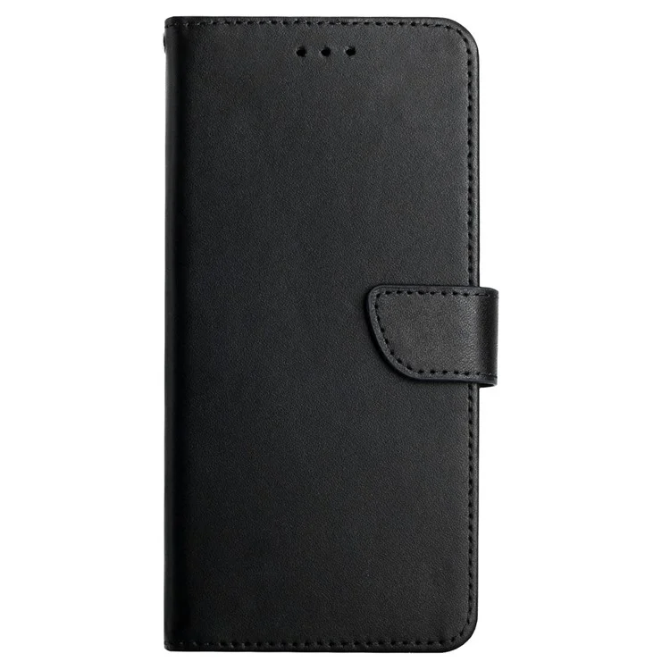 HT02 For Motorola Moto E14 4G / G04 4G / G04s 4G / G24 4G Case Genuine Cow Leather Folio Stand View Cover Nappa Texture - Black