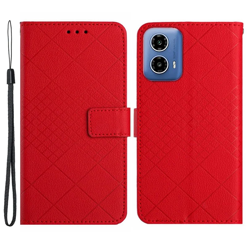 HT06 For Motorola Moto G85 5G / S50 Neo 5G Case PU Leather Wallet Rhombus Phone Cover - Red