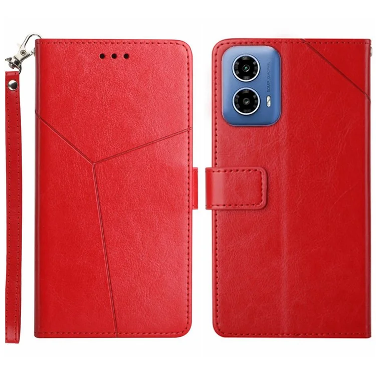 HT01 Para Motorola Moto G85 5G / S50 Neo 5G Funda Cuero Cartera Teléfono Líneas en Forma de Y - Rojo