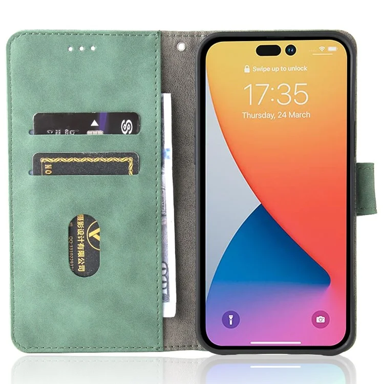 Para Iphone 14 Pro Max Skin-touch Feeling PU Cuero Funda de Cuero Protección Completa TPU TPU Cubierta de Teléfono - Verde