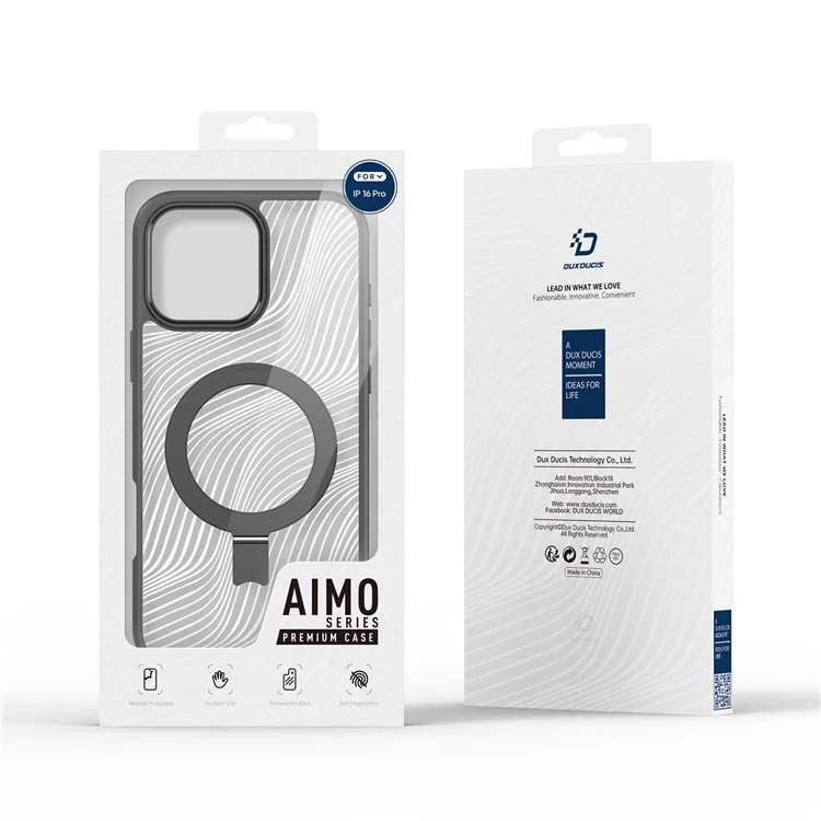 DUX DUCIS Aimo Series for iPhone 16 Pro Magnetic Phone Case TPU+PC Kickstand Cover (REACH Certification) - Black