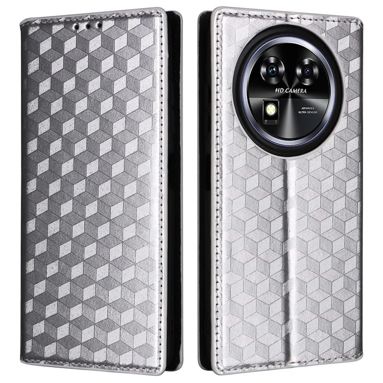 Para Oukitel C37 Case 3D Rhombus PU Leather Phone Cover Magnetic Closing - Prata