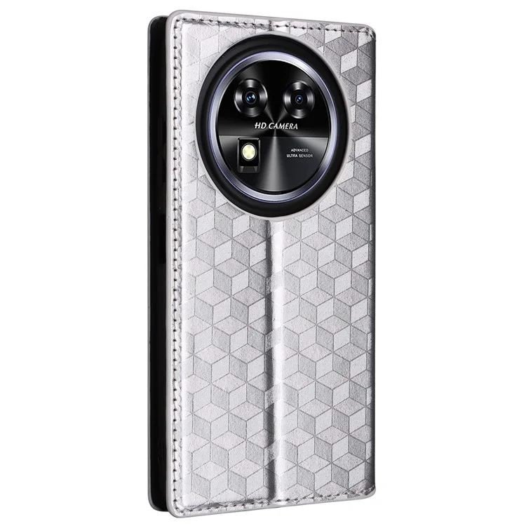 Para Oukitel C37 Case 3D Rhombus PU Leather Phone Cover Magnetic Closing - Prata