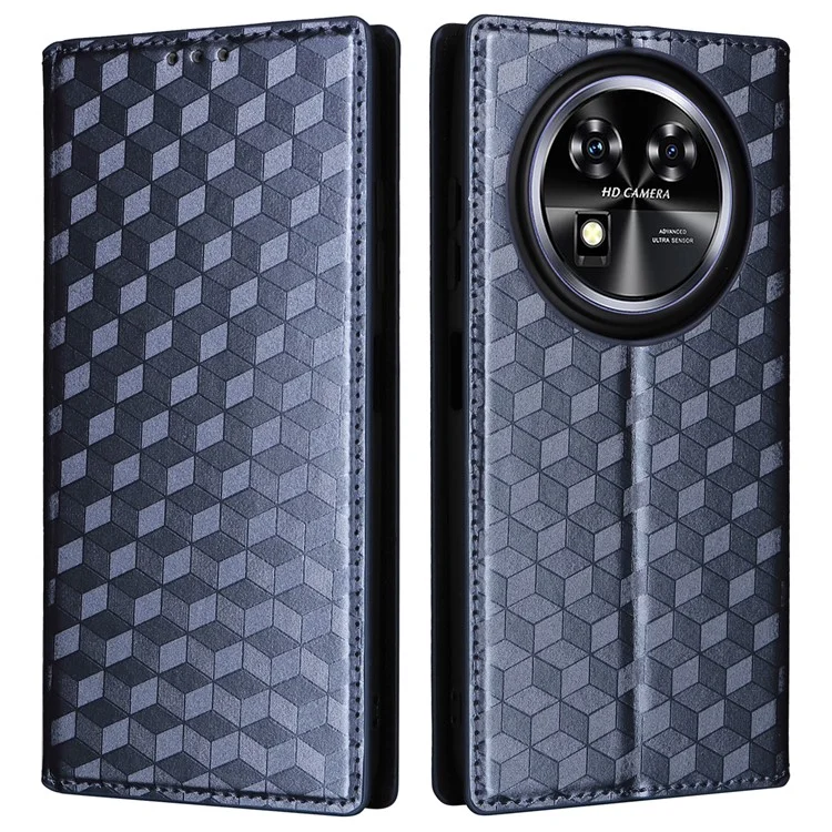 Para el caso de Oukitel C37 Funda de teléfono de piel PU con diseño de rombo en 3D - Azul