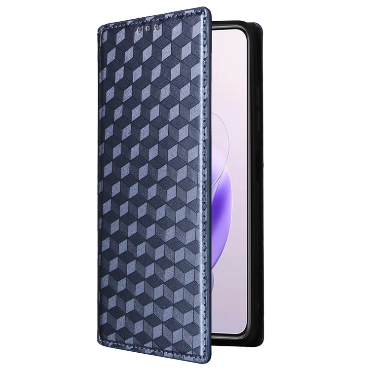 Para el caso de Oukitel C37 Funda de teléfono de piel PU con diseño de rombo en 3D - Azul