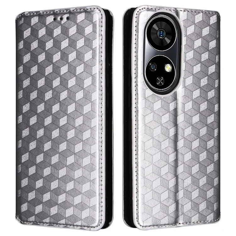 Para Ulefone Note 17 Pro Case PU Leather Phone Cover Rhombus Pattern Stand Function - Prata