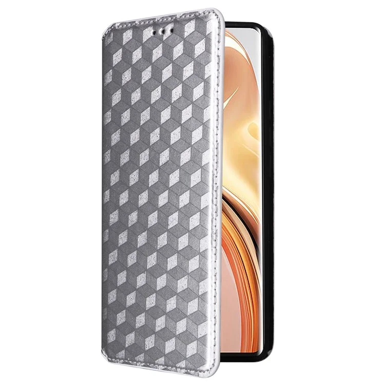 Para Ulefone Note 17 Pro Case PU Leather Phone Cover Rhombus Pattern Stand Function - Prata
