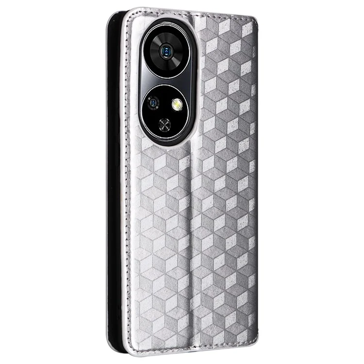 Para Ulefone Note 17 Pro Case PU Leather Phone Cover Rhombus Pattern Stand Function - Prata