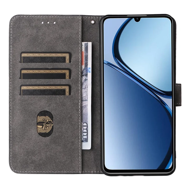 For Realme Note 60x 4G / C63 4G / C61 4G / Narzo N63 4G Stand Case RFID Blocking Leather Phone Cover with Strap - Blue