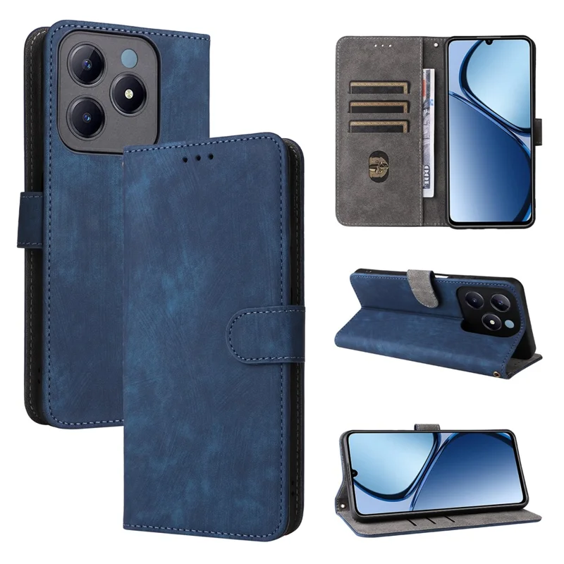 For Realme Note 60x 4G / C63 4G / C61 4G / Narzo N63 4G Stand Case RFID Blocking Leather Phone Cover with Strap - Blue