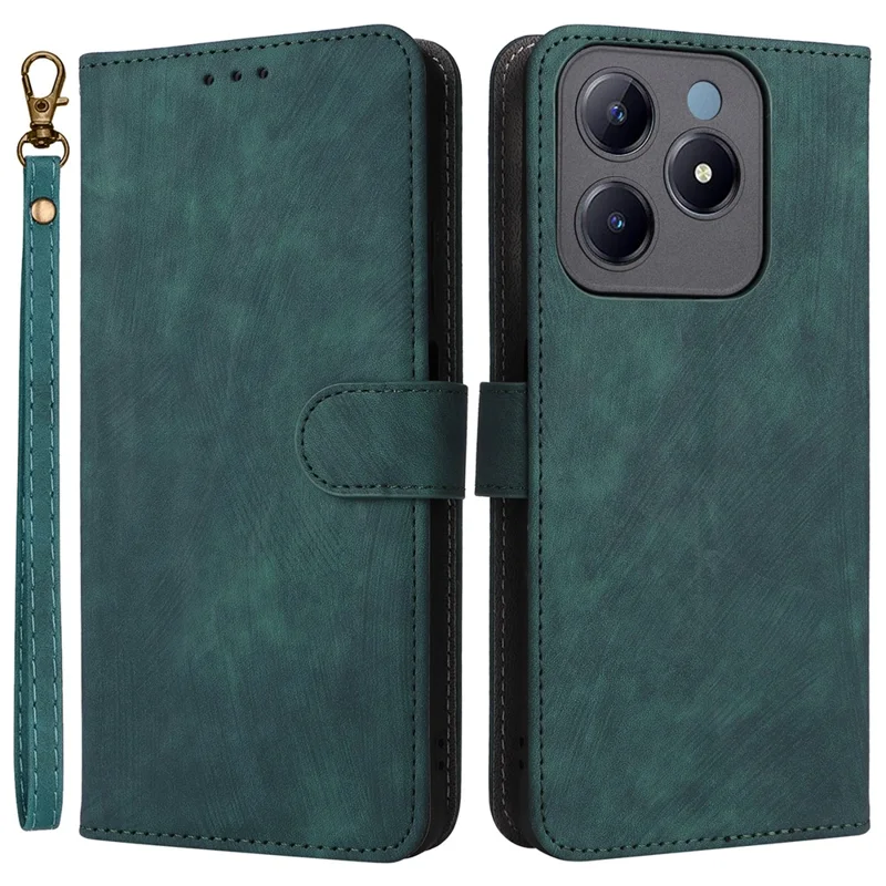For Realme Note 60x 4G / C63 4G / C61 4G / Narzo N63 4G Stand Case RFID Blocking Leather Phone Cover with Strap - Green