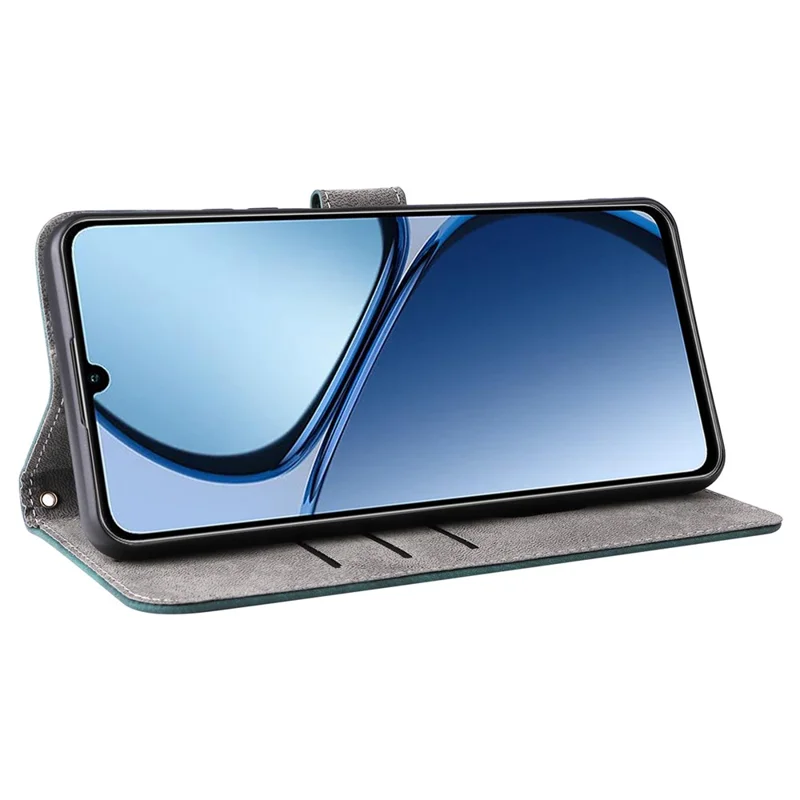 For Realme Note 60x 4G / C63 4G / C61 4G / Narzo N63 4G Stand Case RFID Blocking Leather Phone Cover with Strap - Green