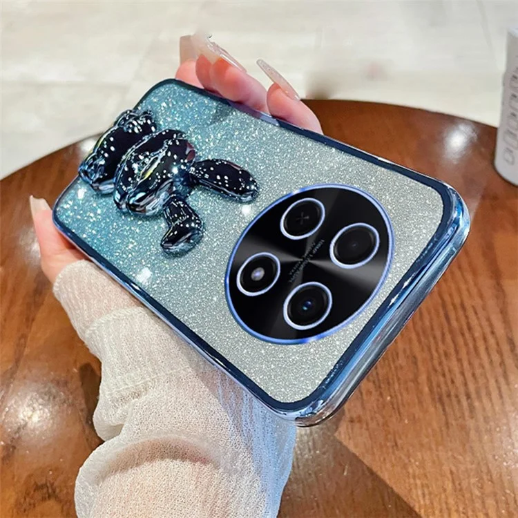 Para el caso de Huawei Enjoy 70 Pro PC+TPU Kickstand Brillo Conejo Cubierta del teléfono - Azul