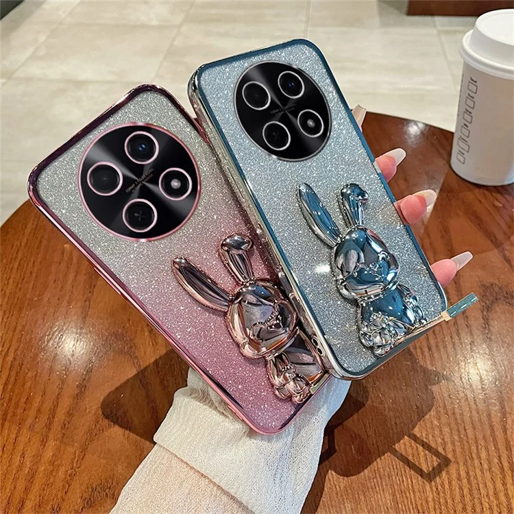 Para el caso de Huawei Enjoy 70 Pro PC+TPU Kickstand Brillo Conejo Cubierta del teléfono - Azul