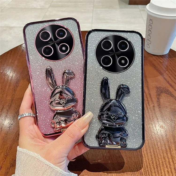 Para el caso de Huawei Enjoy 70 Pro PC+TPU Kickstand Brillo Conejo Cubierta del teléfono - Azul