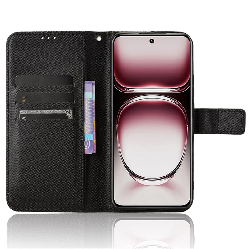 For Oppo Reno12 5G (Global) Case Flip Stand Wallet Diamond Texture Leather Phone Cover - Black