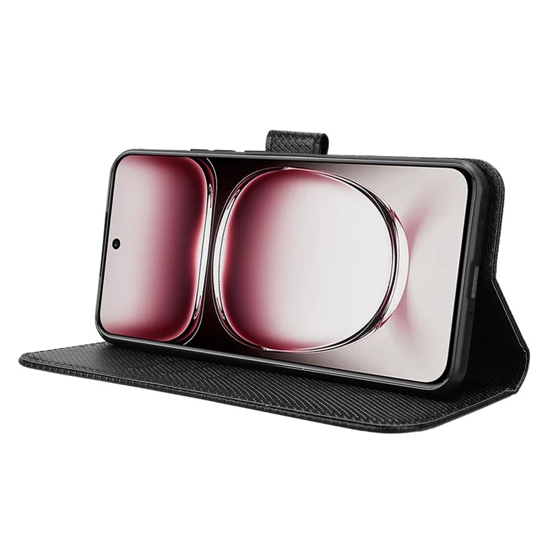 For Oppo Reno12 5G (Global) Case Flip Stand Wallet Diamond Texture Leather Phone Cover - Black