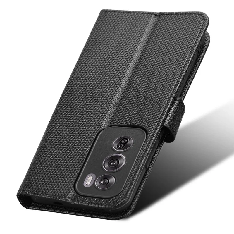 For Oppo Reno12 5G (Global) Case Flip Stand Wallet Diamond Texture Leather Phone Cover - Black
