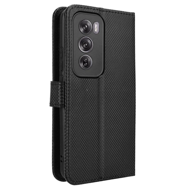 For Oppo Reno12 5G (Global) Case Flip Stand Wallet Diamond Texture Leather Phone Cover - Black