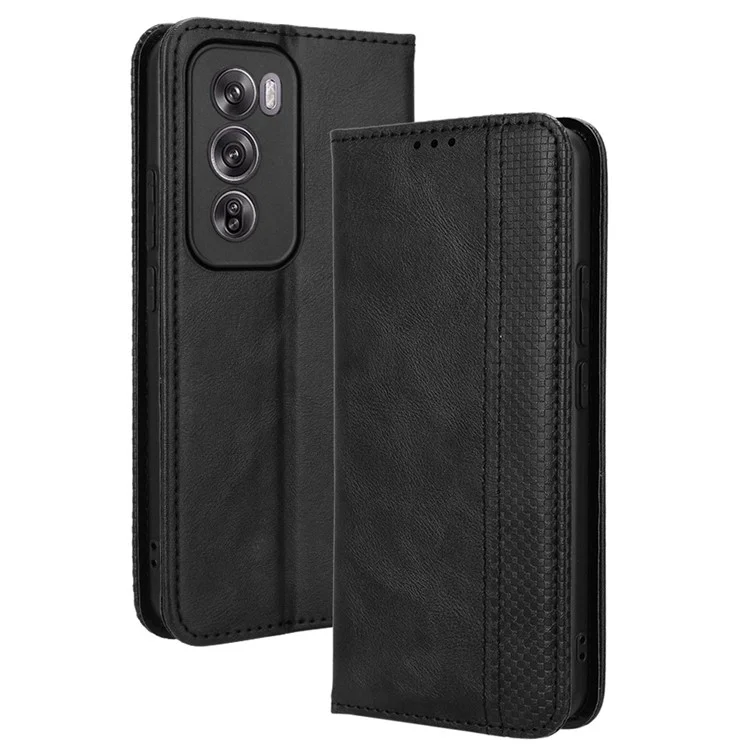 Для Oppo Reno12 5G (Global) Чехол из ПУ-кожи ретро-стиля с магнитным закрытием, противоударный чехол для телефона - черный