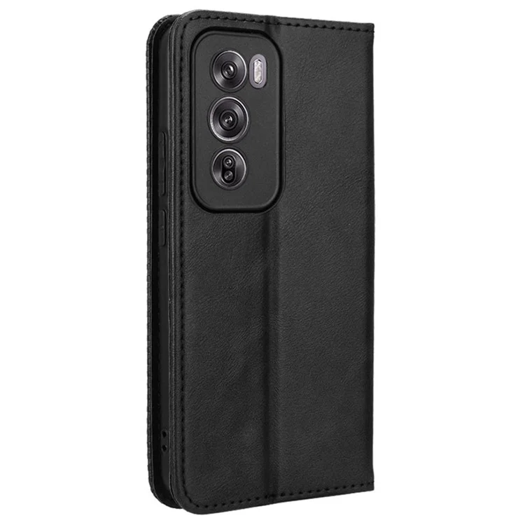 Для Oppo Reno12 5G (Global) Чехол из ПУ-кожи ретро-стиля с магнитным закрытием, противоударный чехол для телефона - черный