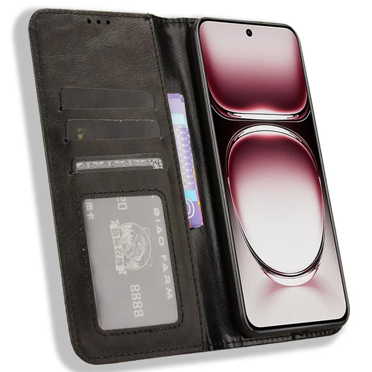 Pour Oppo Reno12 Pro 5G (Global) Étui Retro Leather Phone Cover Hidden Magnetic Adsorption - Noir