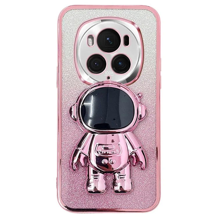 For Honor Magic6 Pro 5G Kickstand Case PC+TPU Astronaut Phone Cover Shiny Glitter - Rosa