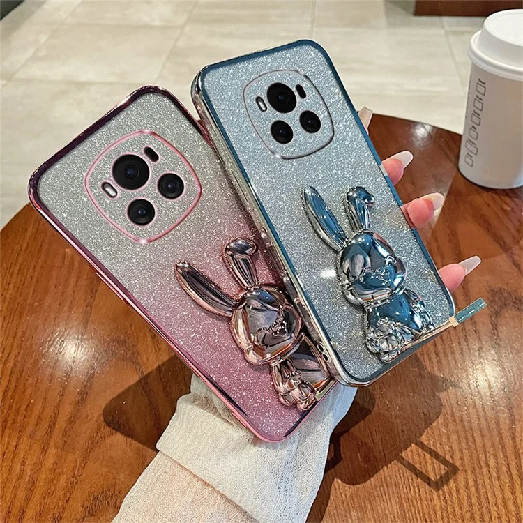 Pour Honor Magic6 5G Case PC+TPU Rabbit Phone Cover avec Pull Kickstand - Bleu