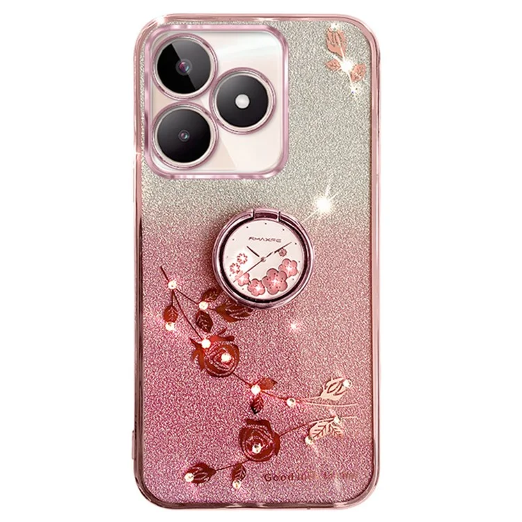 KADEM Para Xiaomi Redmi 13 5G / 13 4G / Poco M6 4G Capa de Suporte Rhinestone Soft TPU - Rose Gold