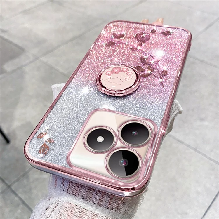 KADEM Para Xiaomi Redmi 13 5G / 13 4G / Poco M6 4G Capa de Suporte Rhinestone Soft TPU - Rose Gold