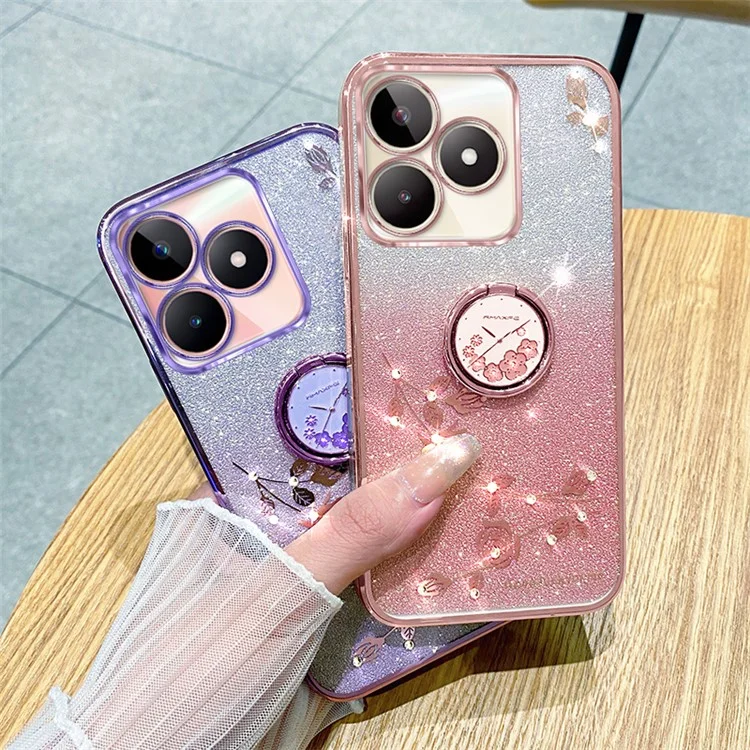KADEM Para Xiaomi Redmi 13 5G / 13 4G / Poco M6 4G Capa de Suporte Rhinestone Soft TPU - Rose Gold