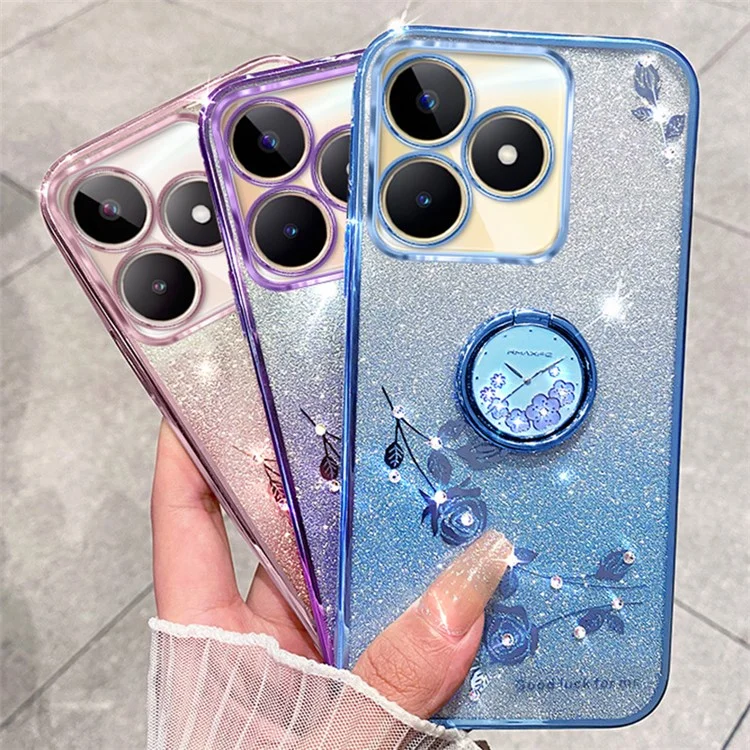 KADEM Para Xiaomi Redmi 13 5G / 13 4G / Poco M6 4G Capa de Suporte Rhinestone Soft TPU - Rose Gold
