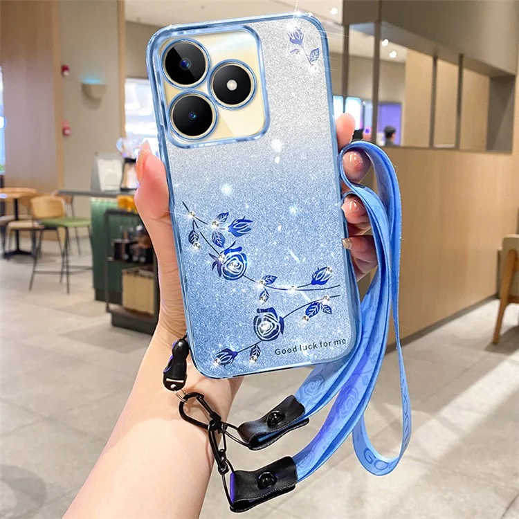 KADEM Pour Xiaomi Redmi 13 5G / 13 4G / Poco M6 4G Étui Pailleté Pailleté Housse de Téléphone TPU avec Dragonne - Bleu