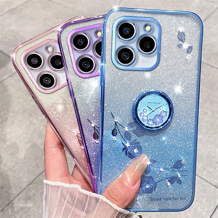 KADEM For Realme C61 4G / C63 4G Case Rhinestone Glitter TPU Kickstand Phone Cover - Purple