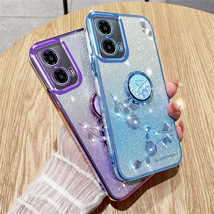 KADEM For Motorola Edge 50 Fusion 5G Case Rhinestone Soft TPU Phone Cover with Kickstand - Blue