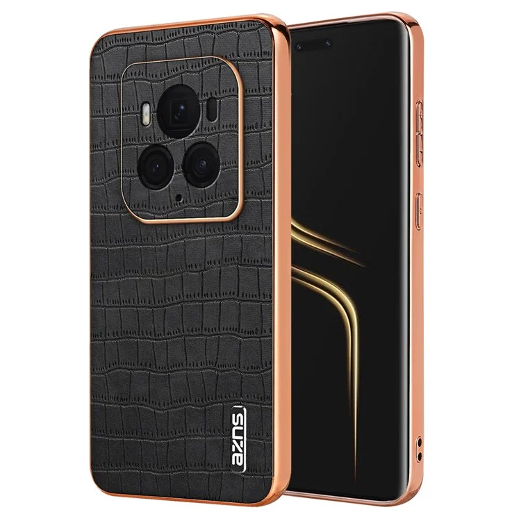 AZNS For Honor Magic6 Ultimate 5G Case Electroplating Leather+TPU Phone Cover - Nero