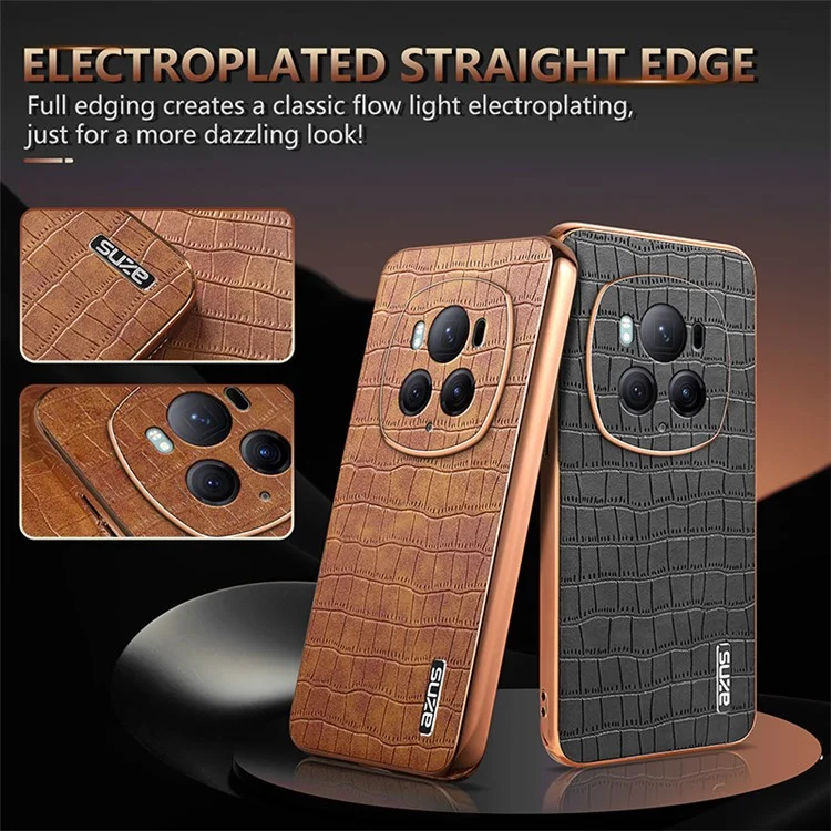 AZNS For Honor Magic6 Pro 5G Чехол Electroplating Leather+TPU Phone Cover - Коричневый