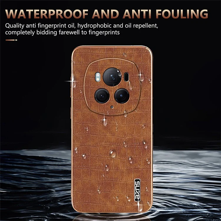 AZNS For Honor Magic6 Pro 5G Чехол Electroplating Leather+TPU Phone Cover - Коричневый