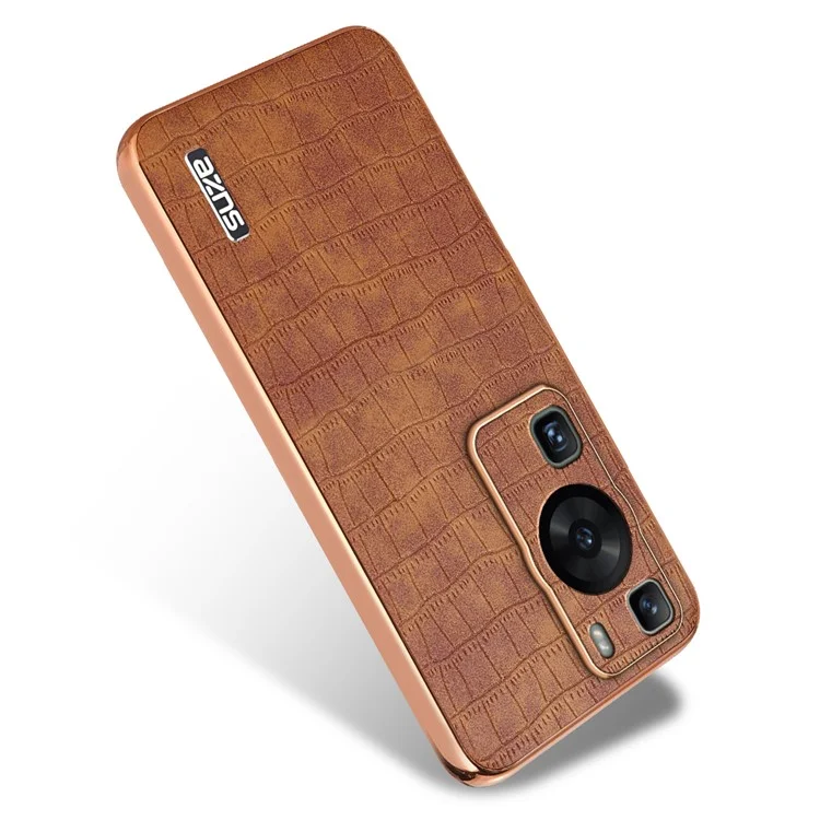 AZNS Para Huawei P60 / P60 Pro Case Textura de Crocodilo Revestido de Couro TPU Capa de Telefone - Marrom