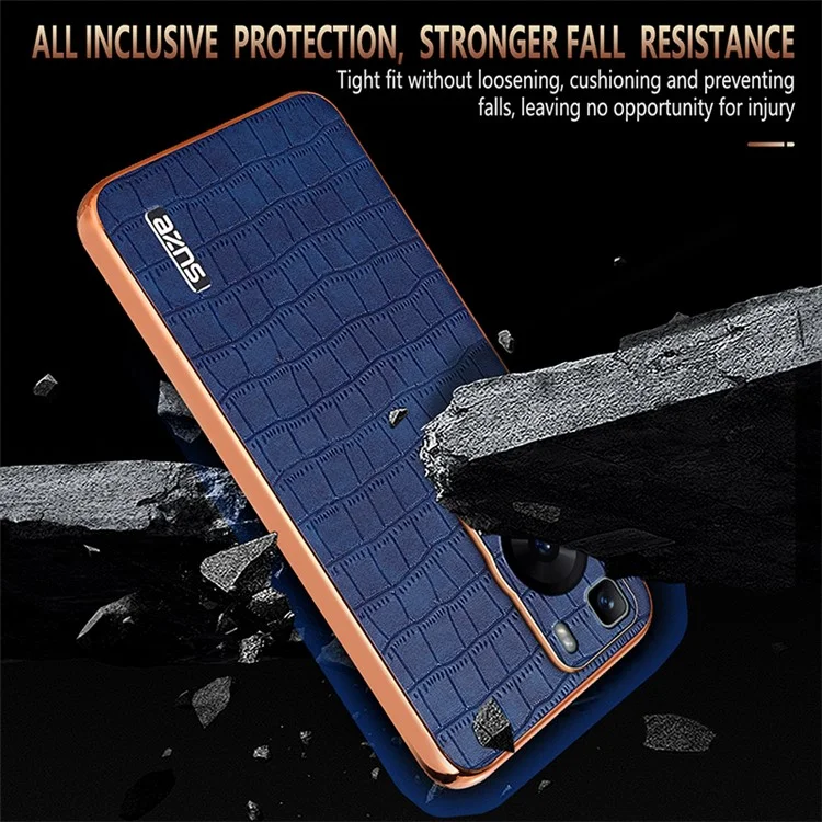 AZNS Para Huawei P60 / P60 Pro Case Textura de Crocodilo Revestido de Couro TPU Capa de Telefone - Marrom